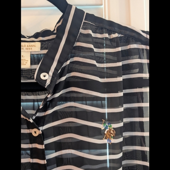 U.S Polo Association Black and White Striped Sleeveless Blouse - Picture 2 of 9